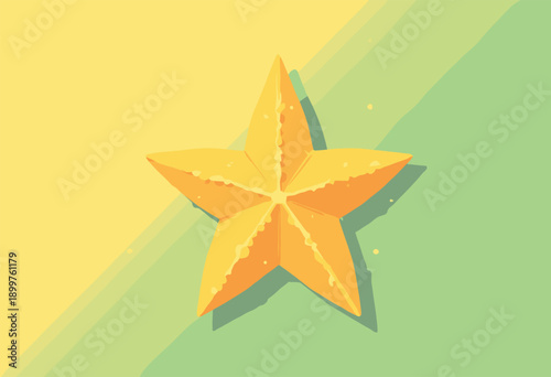Starfruit Carambola sliced to show star shape Yellow green gradient Flat