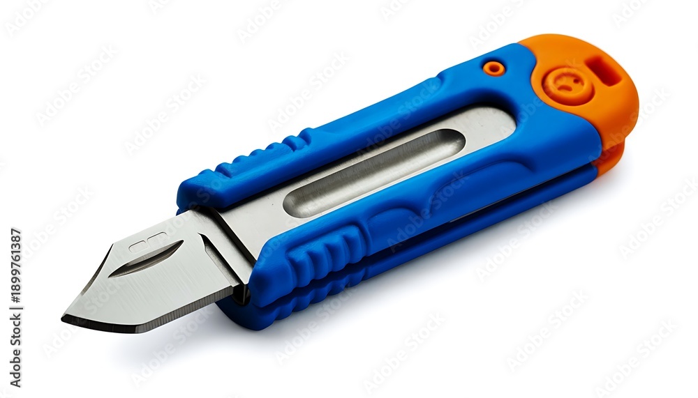 Fototapeta premium Utility knife with retractable blade on white background