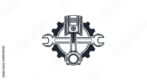 Automotive Engine Piston Wrench and Gear Symbol.