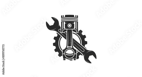 Automotive Engine Piston Wrench and Gear Icon.