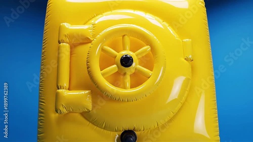 Wallpaper Mural Yellow inflatable safe box floating in blue air. Concept of fragile security, inflation bubble and financial risk Torontodigital.ca
