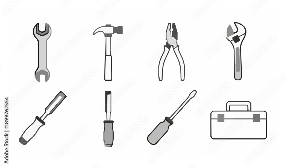 Naklejka premium Cartoon construction tool vector illustration set isolated on white background