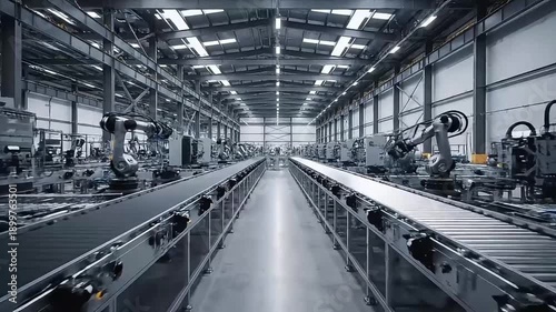 Modern Industrial Factory Conveyor Belt System.