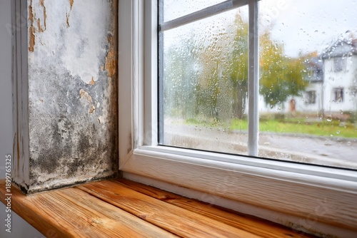 Mold growing on wall near condensation window
