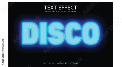 Glow neon light text effect with cyan blue colors on dark black background for digital party celebration and music night events decorative graphic