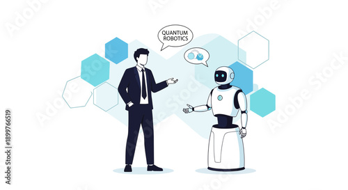 Advanced Quantum Robotics Discussion: Business Professional Consults with a Modern AI Robot