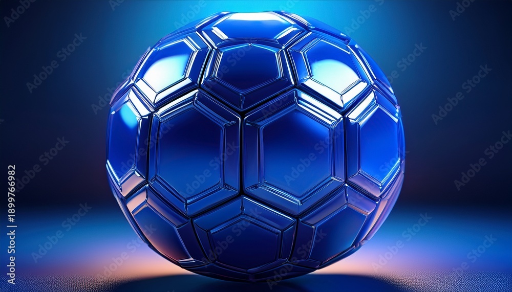 Naklejka premium a vibrant deep blue soccer ball perfectly spherical displays a distinctive hexagonal panel design