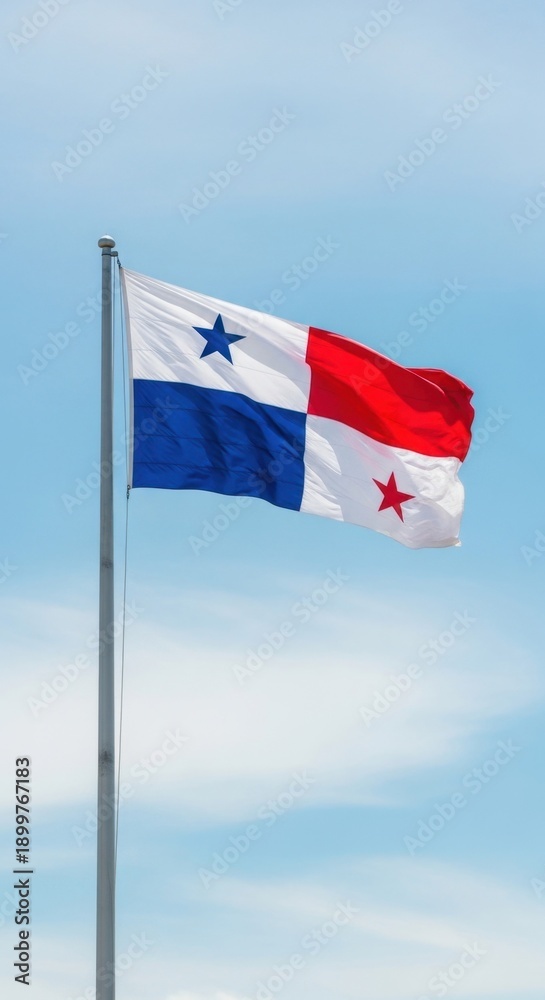 Naklejka premium Panama Flag Waving Under Clear Sky