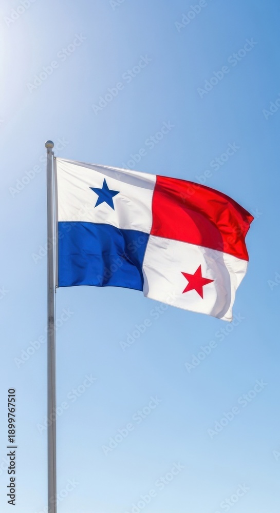 Naklejka premium Panama Flag Waving Under Clear Sky