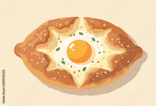 Georgian Khachapuri Cheese Boat bread egg yolk center Topdown view