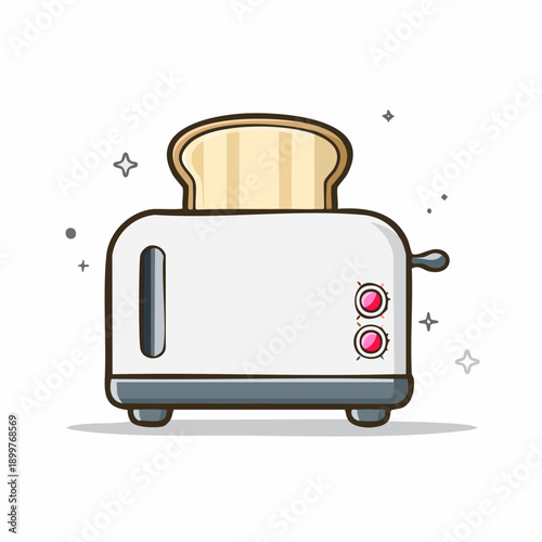 パンが焼けるトースターのシンプルなベクターイラスト キッチン家電素材