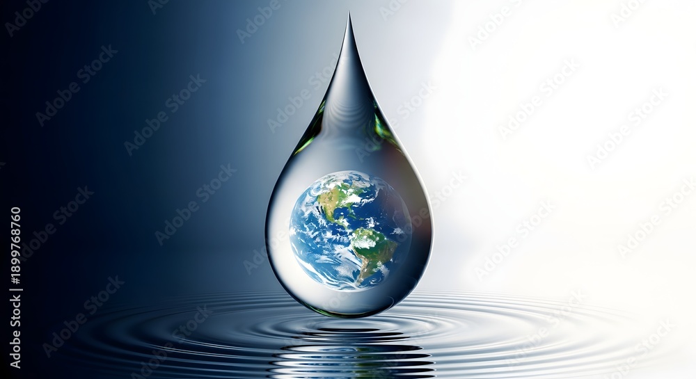 Obraz premium Earth encapsulated in a water droplet