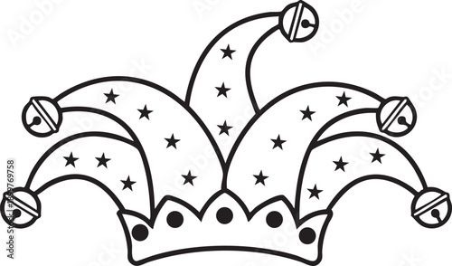 Jester Hat Crown Carnival Vector Illustration Black and White