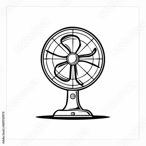 レトロ卓上ファンアイコン コンパクト扇風機のノスタルジック家電イラスト