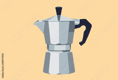 Moka Pot stovetop espresso maker silver aluminum Angular industrial design Flat