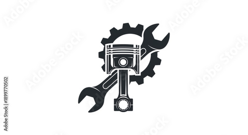 Automotive Piston Engine Part With Tools Icon.