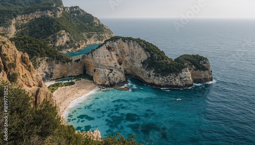 Coastline View With Sandy Beach and Clear Water in a Natural Setting on a Sun...