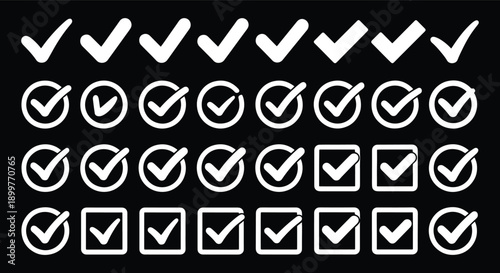 Checklist vector icon set, checkmarks, cross symbols, and clipboard designs vector style. Perfect for task management, to do lists, forms, and productivity related projects 