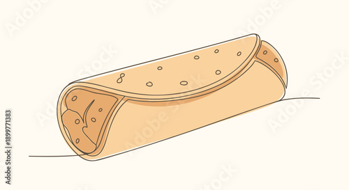 Vector illustration of a folded taco or burrito, with visible stitching and texture, Isolated on transparent background, png