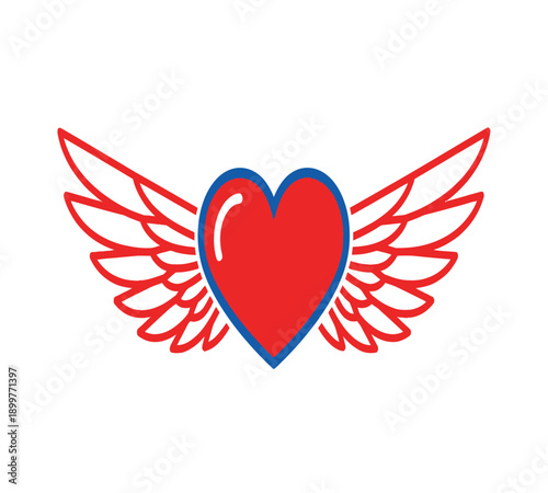 Winged red heart symbol with blue border