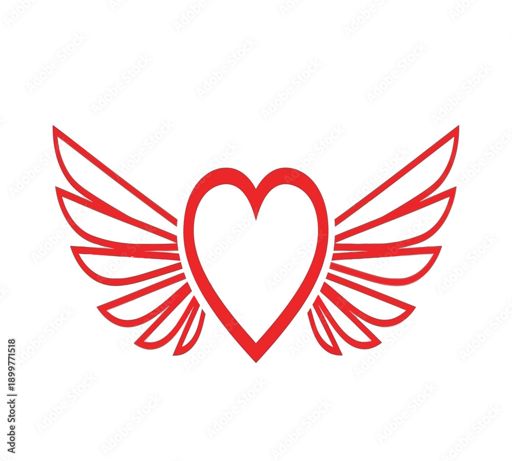 Fototapeta premium Red heart with wings symbolizing love and freedom