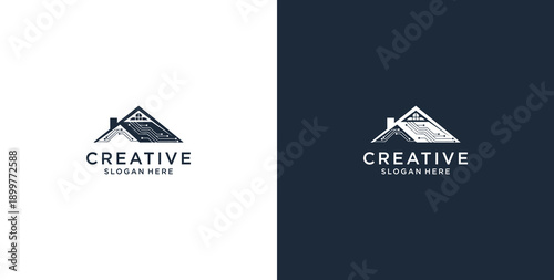 Minimalist House Logo Design with Line Style. Simple Real Estate Business Logo
