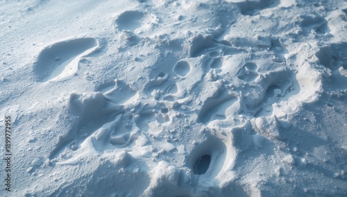 Footprints on Snow in a Winter Landscape During Daylight Showing Nature and M...