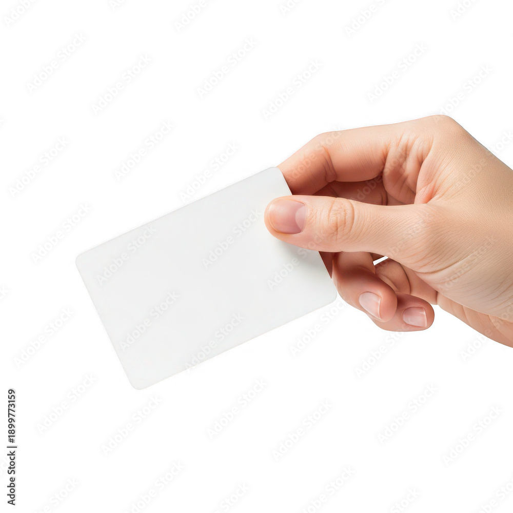 Fototapeta premium Hand holding blank card isolated on transparent background