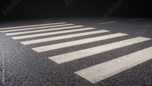 Crosswalk on Empty Street at Night With Clear Road Markings and Shadows