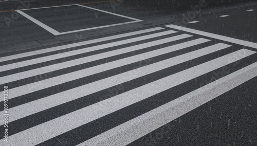 Crosswalk on Empty Street at Night With Clear Road Markings and Shadows