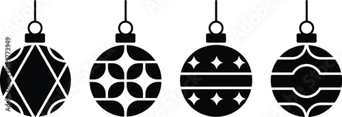Decorative holiday baubles hang elegantly.