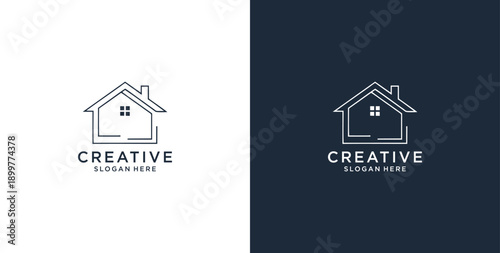 Minimalist House Logo Design with Line Style. Simple Real Estate Business Logo