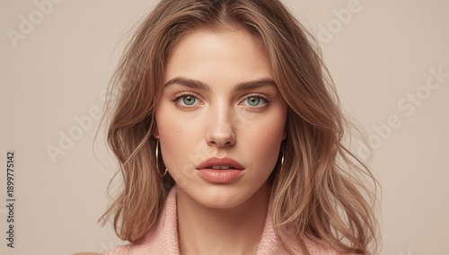 Model Poses in Front of Plain Background During Photo Shoot in a Studio in th...