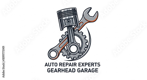 Car Engine Piston and Wrench Symbol.