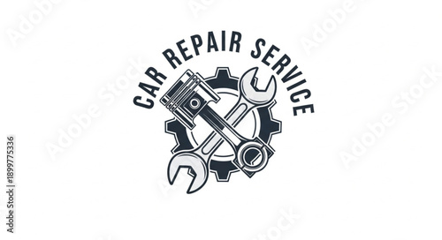 Car Repair Service Emblem with Wrench and Piston.
