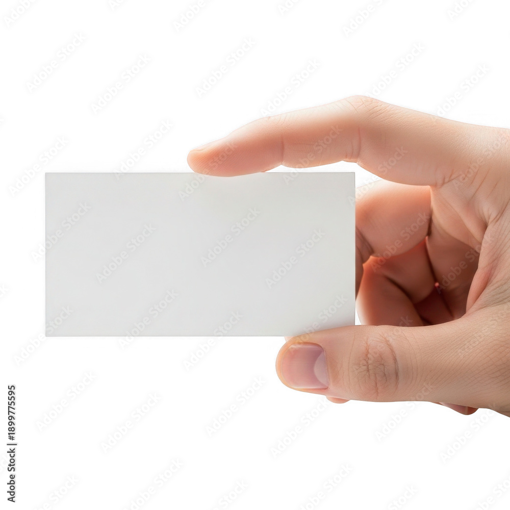 Obraz premium Hand holding blank business card isolated on transparent background