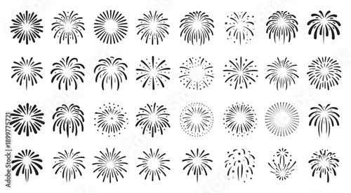 Fireworks vector illustration, vibrant colors for festive celebrations. Ideal for New Year Eve, Fourth of July, Diwali, Chinese New Year, Eid al-Fitr, Ramadan, Christmas, Halloween, party, holiday 