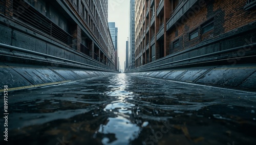 Urban Canal With Water Reflecting Buildings in a City Environment During the Day