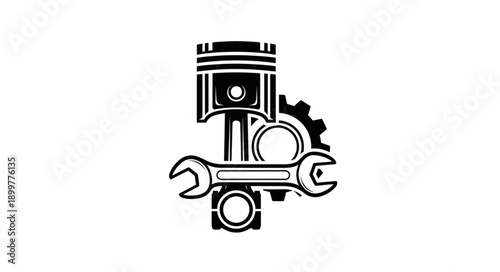 Automotive Engine Piston and Wrench Icon.