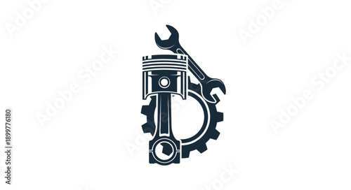 Automotive Engine Piston and Wrench Icon.