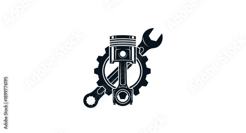 Automotive Engine Piston and Wrench Icon.
