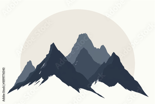 Mountains covered with snow. Landscape illustration of mountain scenery. 