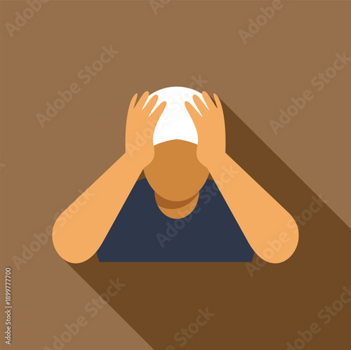 Person holding head with hands feeling pain or intense mental pressure