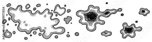 Hand drawn ink splashes with organic cell shapes and vintage cross hatching texture