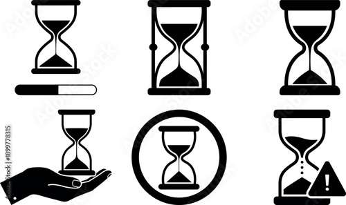 Hourglass timer icons set showing time management and urgency