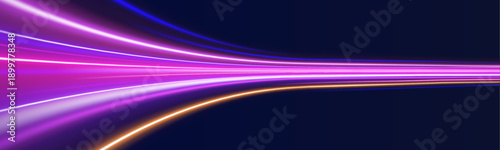 Bright pink and orange laser lines curve around a glowing grid, producing a sense of speed and high-tech digital innovation.