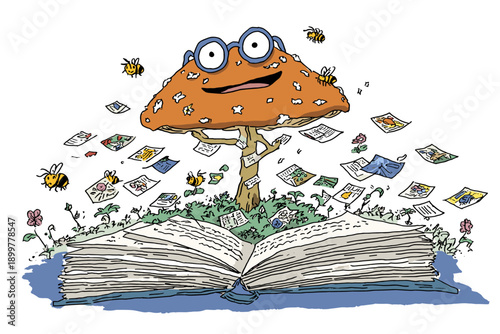 Whimsical Scholar Surrounded by Nature