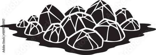 Geometric illustration of black gemstones on white background