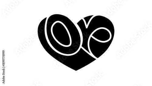 a heart-shaped inscription expressing love, black isolated silhouette