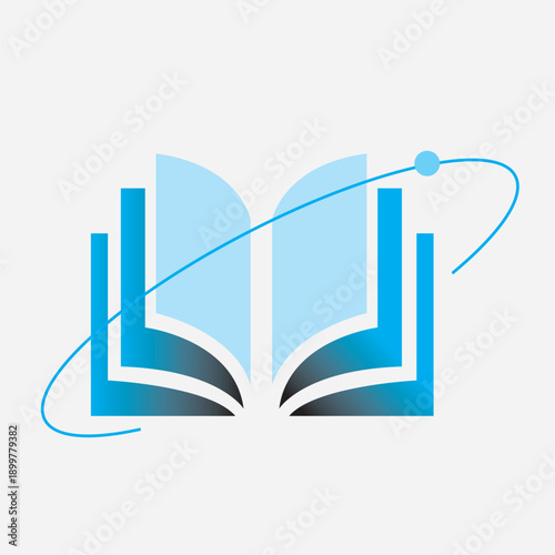 Open Book with Orbiting Line, Represents Knowledge, Learning, Science, Technology, Education Icon